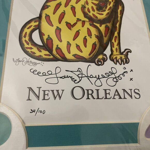 New Orleans Chili Pepper Kitty print Jamie Hayes Signed Matted 34/100 - Picture 2 of 7